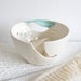 Pre-Order Yarn bowl Knitting Personalized Ceramic bowls bright White dots decoration green twisted leaf handle MADE TO ORDER