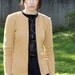 Preppy button up cardigan - golden yellow sweater with black trim, vintage nerdy geek style - medium
