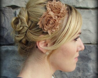 Adult Headband in Butterscotch, Shabby Chic Flower for Girls and Women