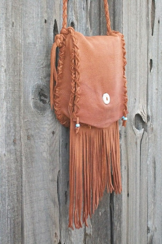 Handmade leather purse Fringed leather handbag Fringed