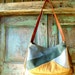 Sale.....Handmade Brown Leather Messenger Bag with Blue and Gold Suede Accents