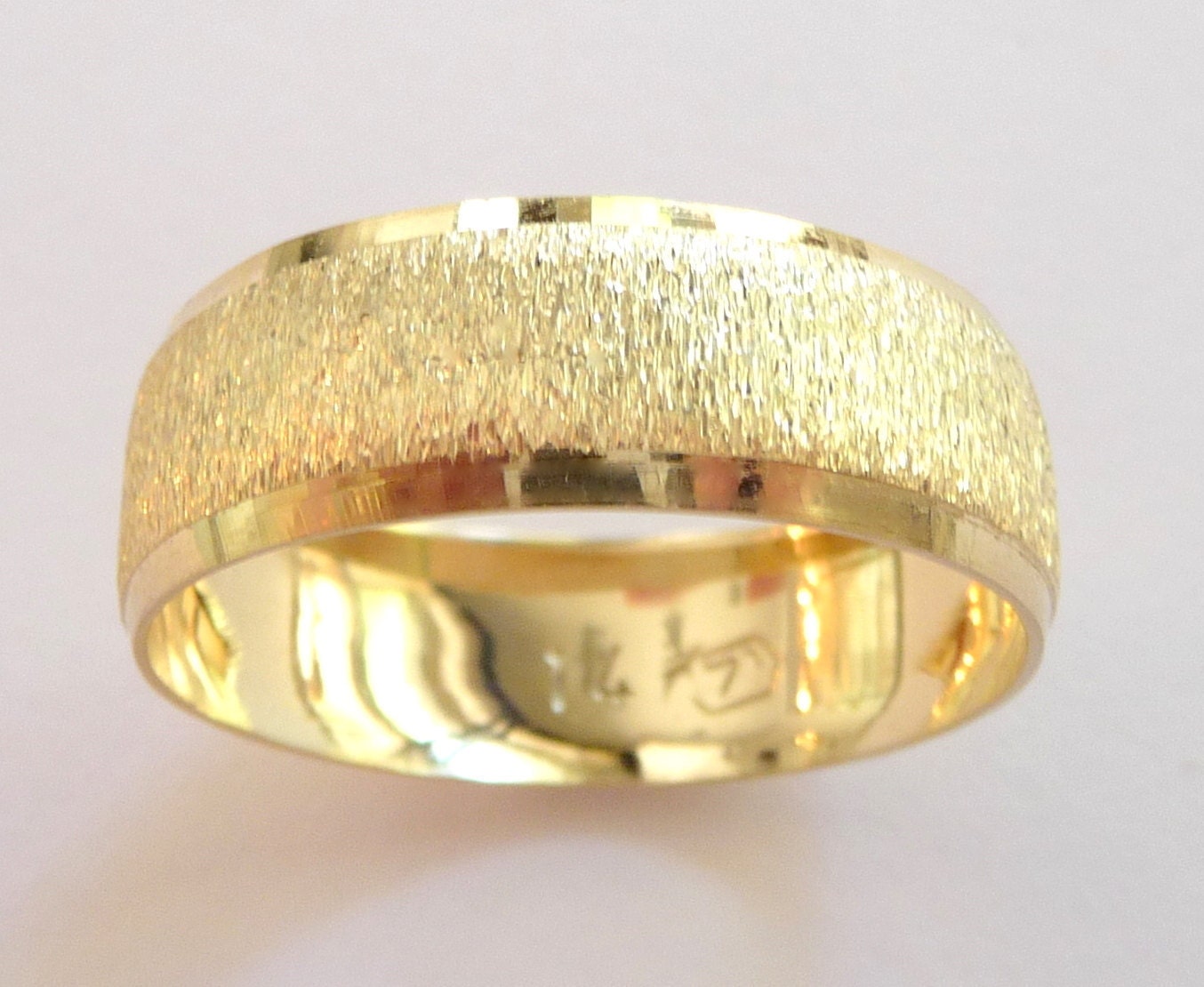 Yellow gold wedding band women men wedding ring domed with