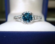 Blue diamond engagement rings etsy