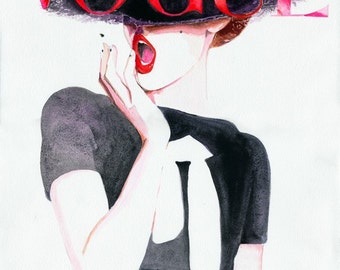 Vogue Fashion Print, Vogue Cover Art, Giclee Print, Watercolour Fashion Illustration, German Vogue Print, Watercolor Vogue Print