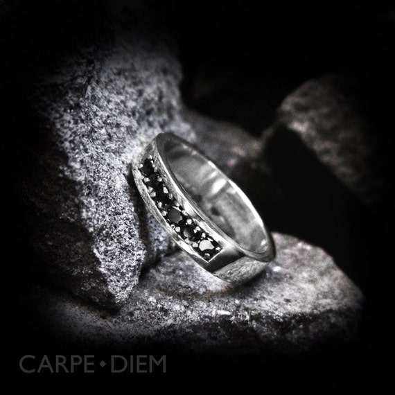 Black Diamond Ring Sterling Silver Men's and Womens Band Engagement ...