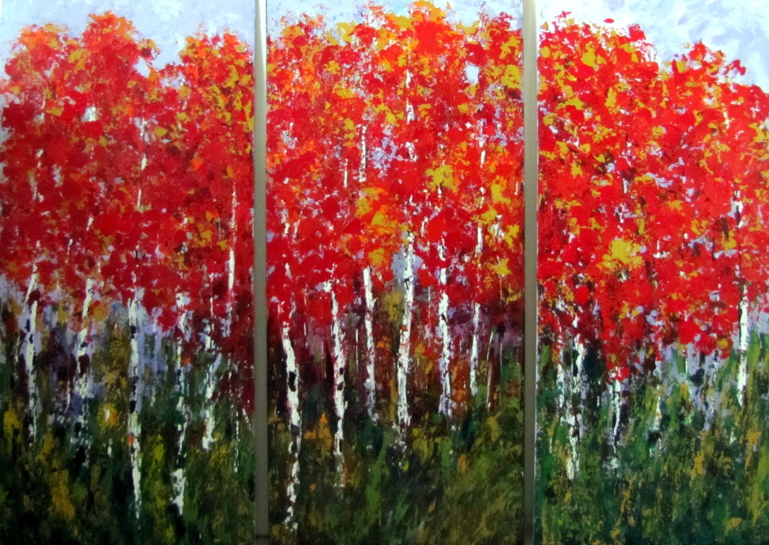 Birch Aspen Tree Triptych Original Extra Large Acrylic