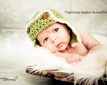 Aviator Hat Newborn Baby Photo prop in Green, Photography Pilot Hat, Gift Baby Photo - il_214x170.228629004
