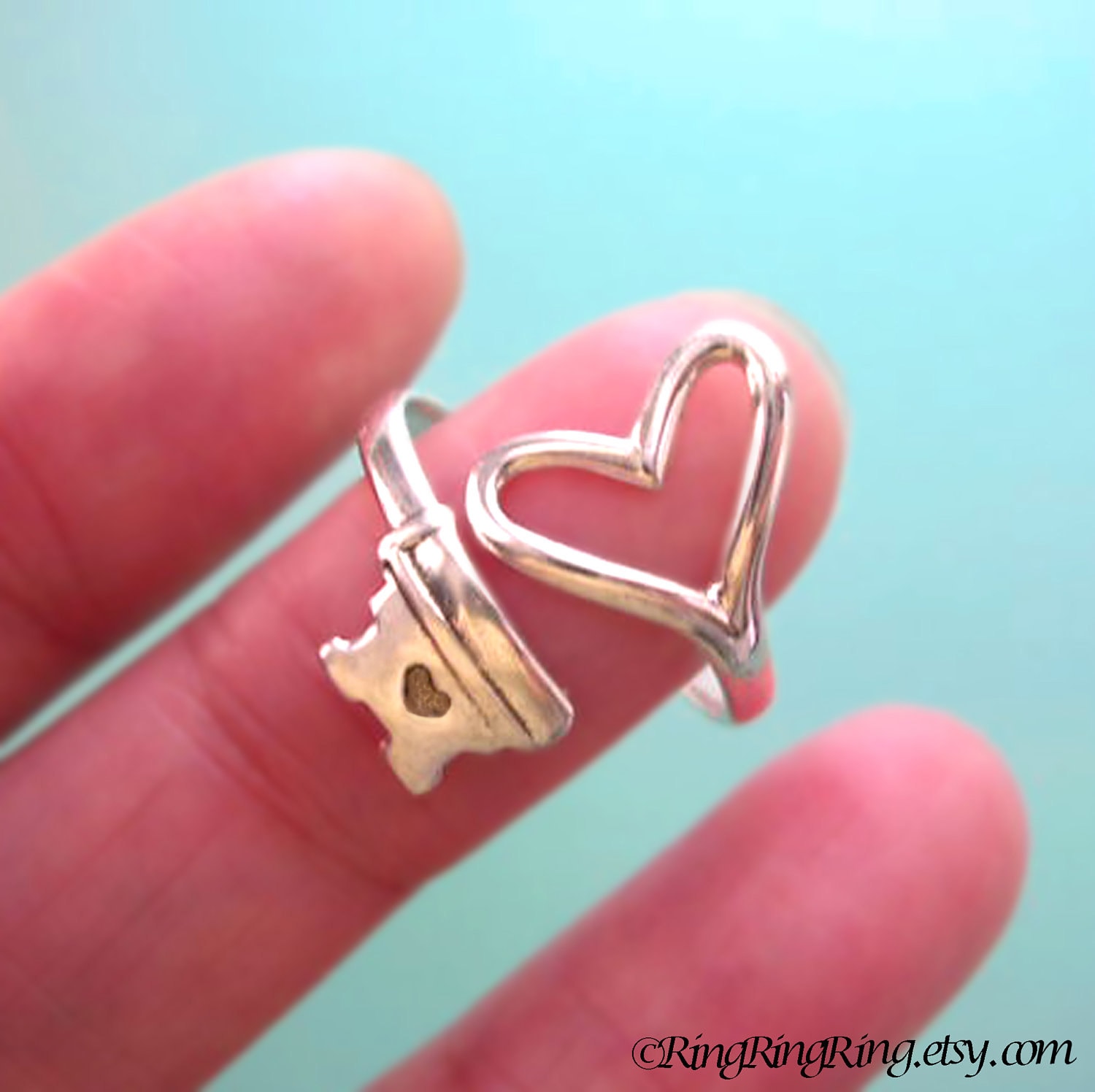 Pink Promise Rings For Girlfriend Heart key ring adjustable