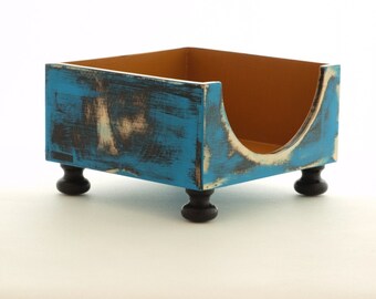 NAPKIN holder, Wooden napkin holder blue - mustard, Home decor in Rustic style, Cottage style, Shabby Chic, Wedding decor, Back to school