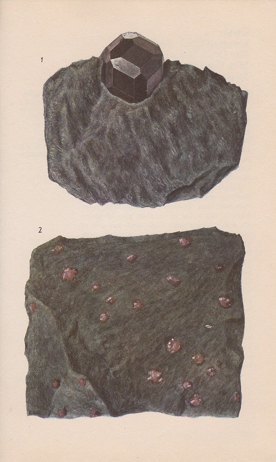 Vintage Print Rocks and Minerals, Garnet