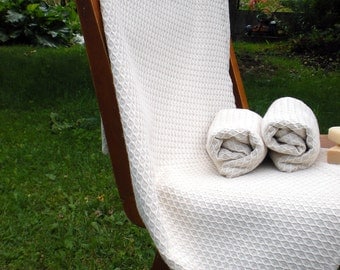 Linen Towel Natural Towel Soft Undyed Towel Linen Cotton Huckaback Geometrical Throw