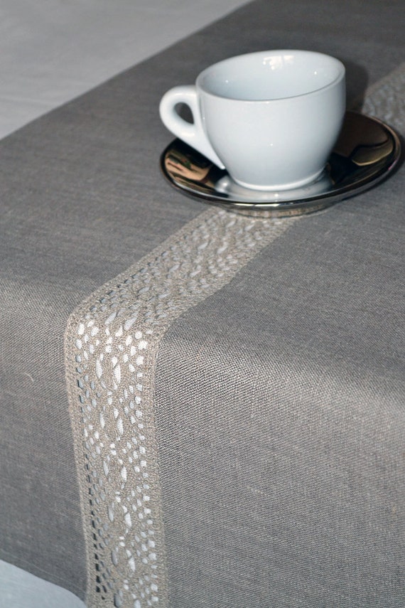 Lacey Natural Organic Linen Gray Table Runner 16 x 90 inches