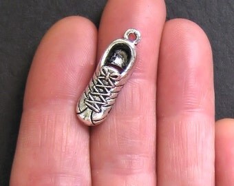 BULK 20 Running Shoe Charms Antique Silver Tone 3D Sneakers - SC502