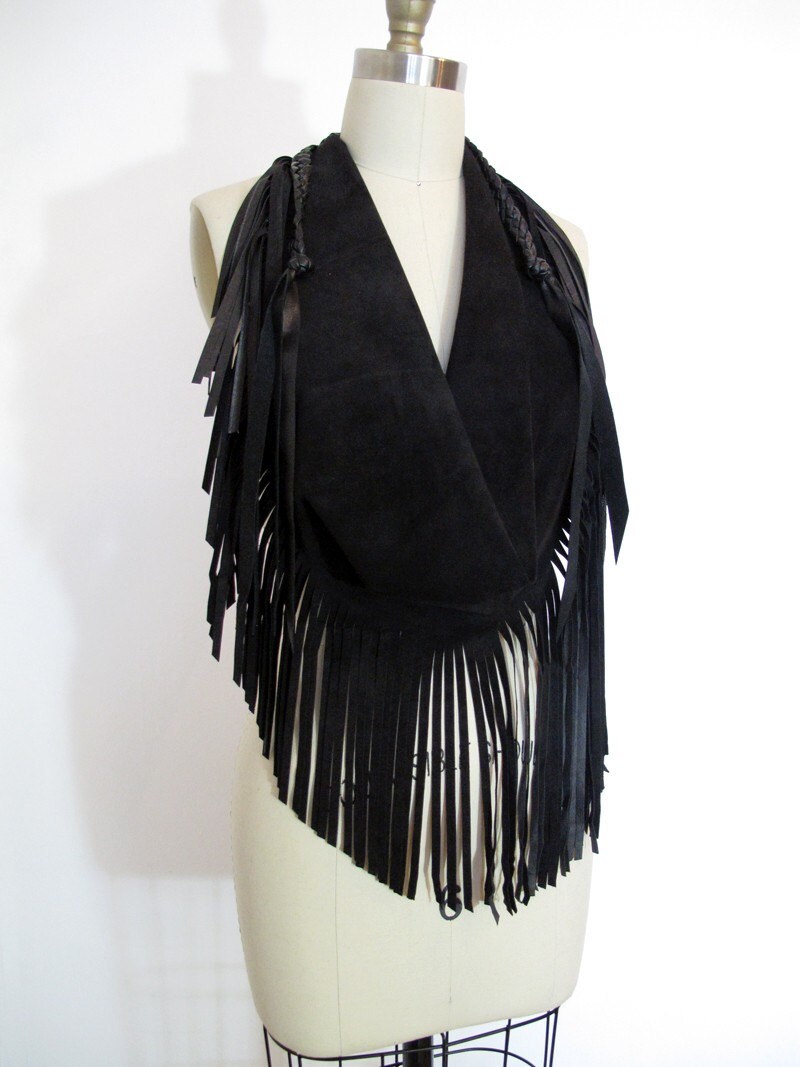 Items similar to Leather Fringed Scarf - Black Suede on Etsy