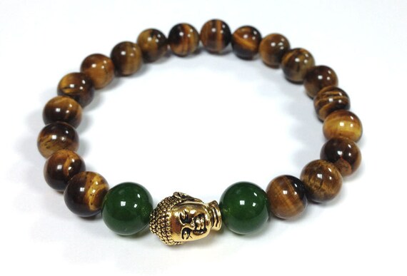 Tiger Eye and Green Jade gemstones Bracelet with by UnikGems