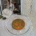 Glass Perfume Tray or Decorative Platter With Romantic 18th Century Picture and Gold Filigree Flowers - Great For Romantics