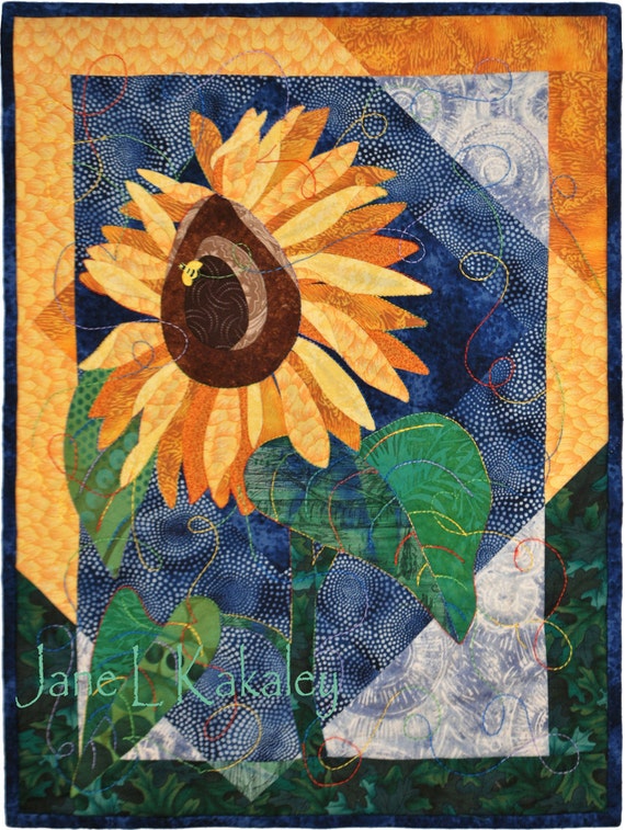 Art Quilt Applique Sunflower Applique Original by JaneLKakaley