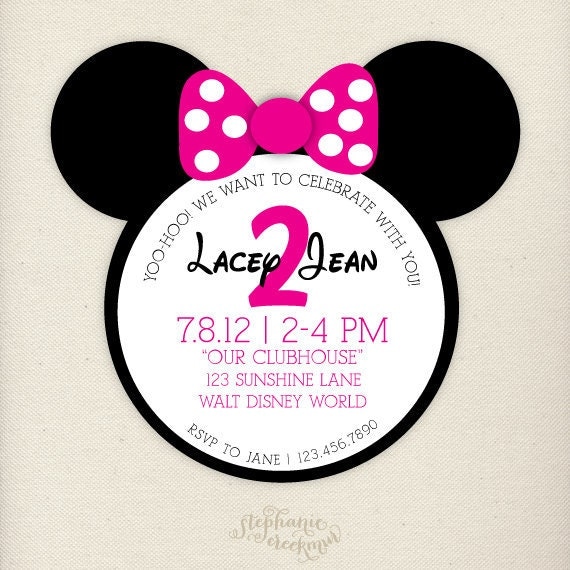 PRINTABLE Pink Minnie Mouse Invitations Children's