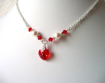 Flower Girl Necklace Red Swarovski Pearl Crystal Necklace Heart Necklace Kids Jewelry Little Girl Necklace Childrens Jewelry Dress Up