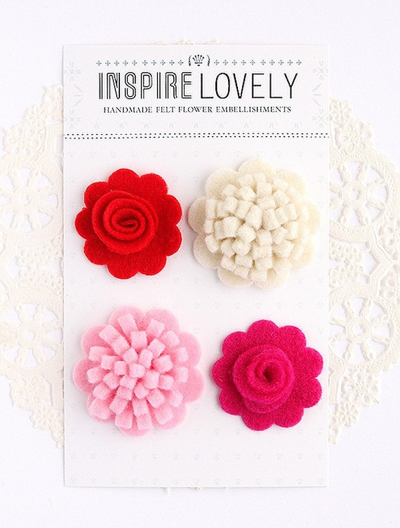 Items similar to Handmade Felt Flower Embellishments Lovely Floral Mix