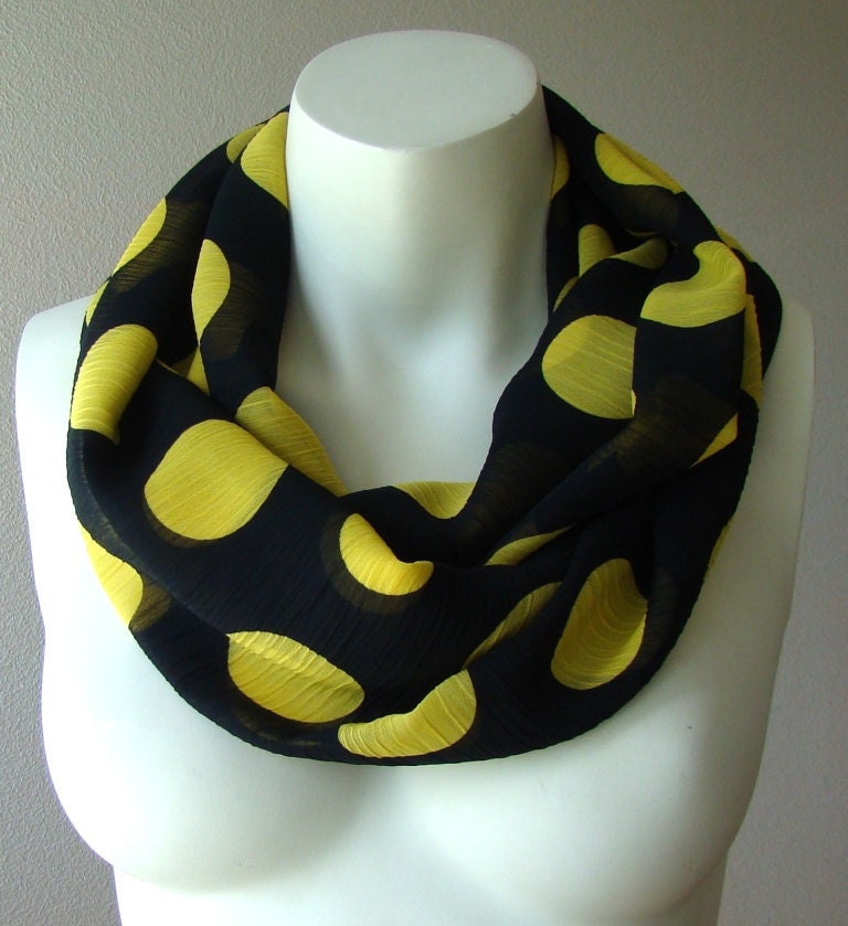 Black and Yellow Infinity Scarf Yellow Polka Dot Scarf Black