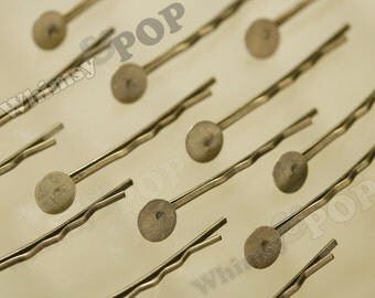 Bobby Pin Blanks and Findings, Bronze Bobby Pins, Bobby Pins, 45mm Bobby Pins, 8mm Glue Pad (C1-05)