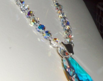 SALE 40% DISCOUNT - Clear AB Swarovski Crystal Necklace and Drop Pendant - Extra Long