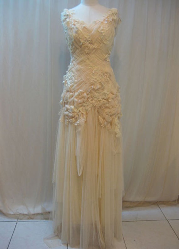 Custom Made Hand-embroidered Whimsical Wedding Crisscross Long Dress