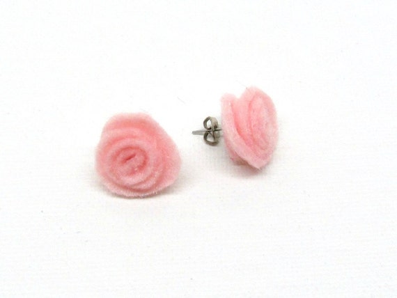 Light Pink Felt Earrings Studs Post Light Weight  Eco Friendly Earth Friendly