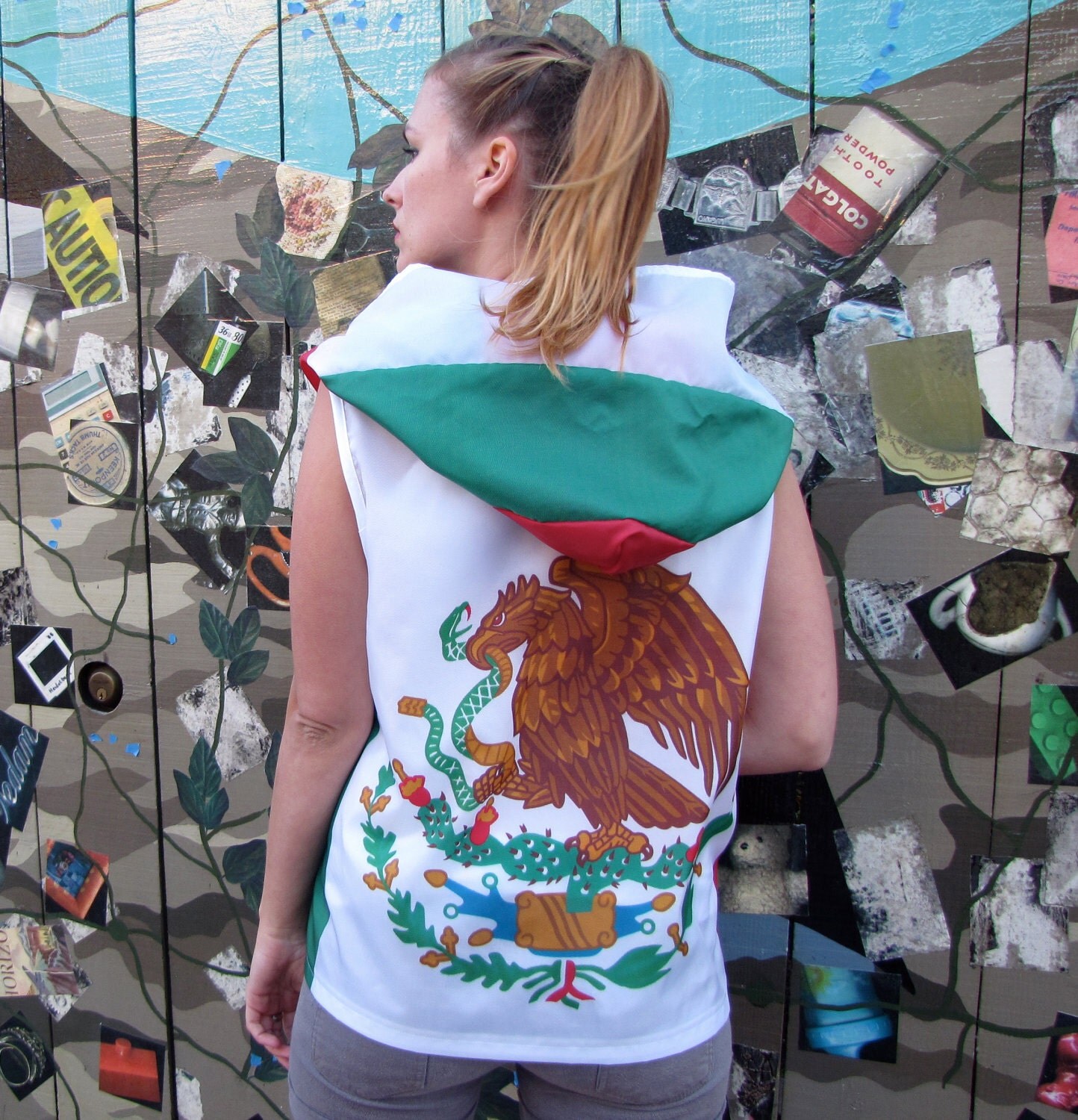 Handmade Mexican Flag hoodie windbreaker womens clothing