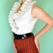 Pinup Pencil Skirt High Waist Red and Black Plaid - Rockabilly Skirt with Black Lace - 1960s Secretary XS