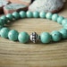 Turquoise Yoga Bracelet - Spiritual Blue Mala Mala, Bali Silver Focal Bead, Blue Green Beads, Stackable Bracelet