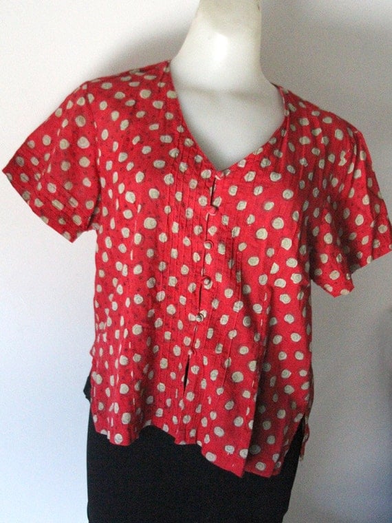 red button down blouse