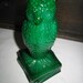 Degenhart Vintage Green Glass Owl Sitting On Set Of Books