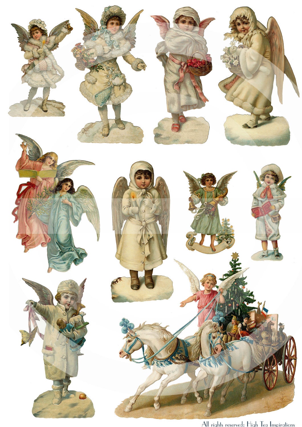 CHRISTMAS ANGELS Vintage Die Cuts Collage Sheet Digital