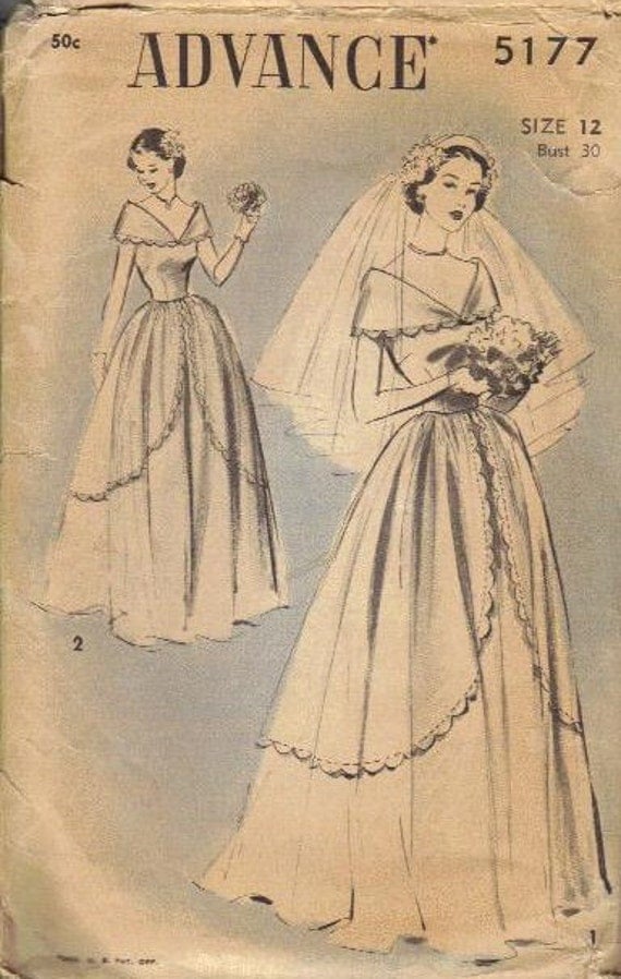  Vintage  1930s  Wedding  Gown  Advance Sewing Pattern  Bride Dress 