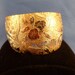 Large etched gold toned cuff bracelet (B43)