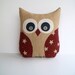americana burlap owl pillow, rustic, fall/christmas decor, red and tan stars, navy blue, country, unisex, READY TO SHIP