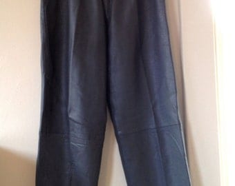 VINTAGE 1980s Grey High-Waisted Pleated LEATHER PANTS