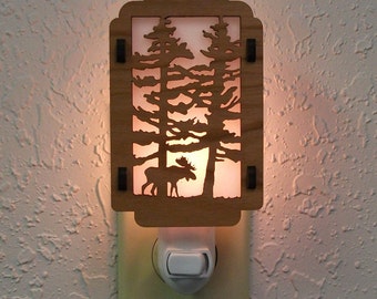Moose Night Light with Pine Tree sides