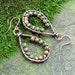 SALE Beaded hoop earrings - green stone beads & copper wire wrapped dangle teardrops