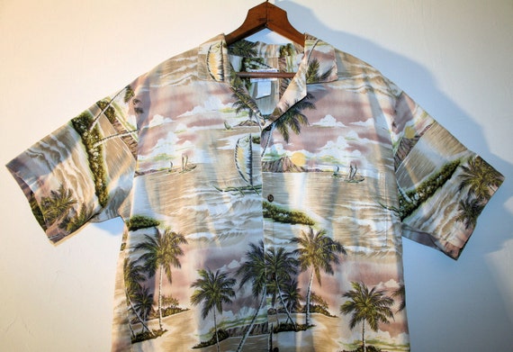 Vintage Hawaiian Shirt Men's Brown Cotton Palm Trees by MisterBibs