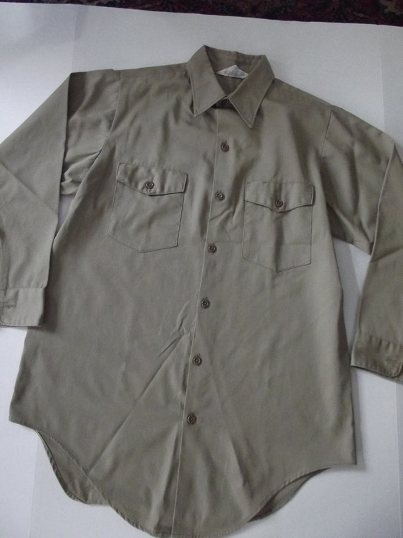 Vintage Shirt Khaki Work Shirt Twill Work Shirt by TomCatBazaar