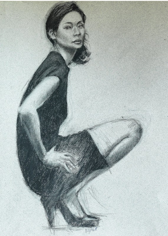 figure drawing on toned paper