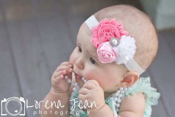 Items similar to 10% OFF Baby Headband, Shabby flower headband, newborn ...
