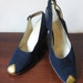 SALE 1960s Shoes Slingback Heels Navy Blue Suede Shoes Pumps 8.5 N