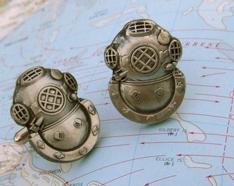 LARGE Steampunk Cufflinks Diving Helmet Cufflinks Men's Cufflinks Big Cufflinks Nautical Cufflinks Men's Gifts