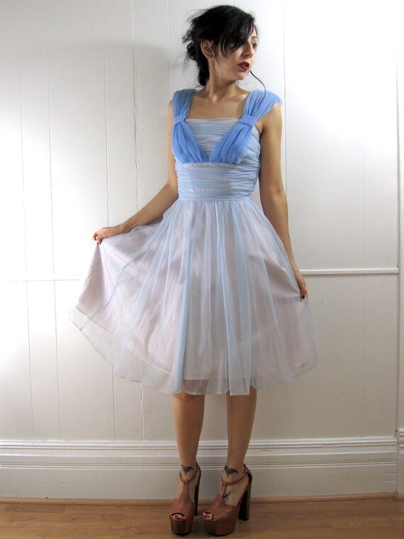 Vintage 50's Ruched Bodice Shelf Bust Illusion Cocktail