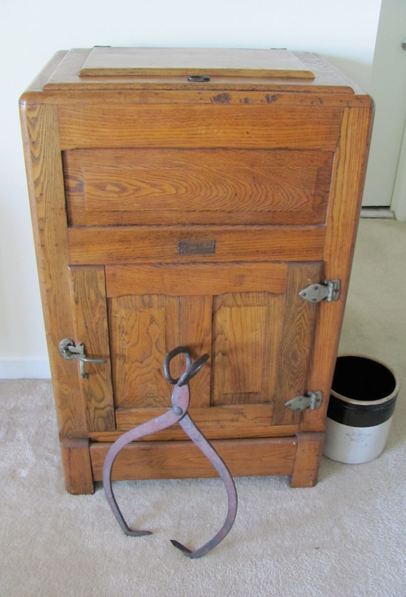 Vintage 1920s Oak Ice Box Refrigerator Storage