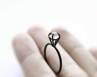 Eye - herkimer diamond oxidized silver ring - natural herkimer diamond oxidized sterling silver ring - minimalist engagement ring